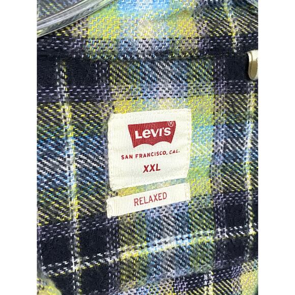 Levis The Worker Relaxed Fit Plaid Flannel Shirt Men XXL Green Blue Casual Cozy - Picture 4 of 9